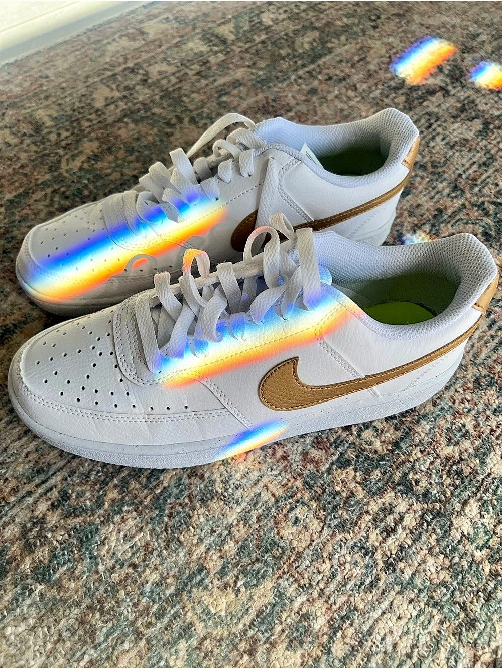 Nike Court Vision Low Next Nature White Metallic Gold & Brown Sneakers
